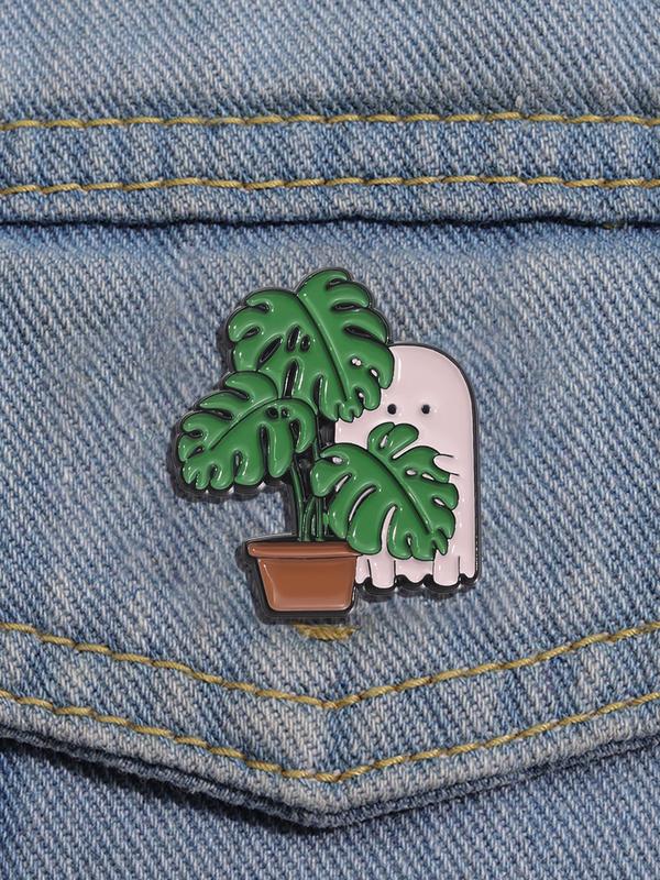 Cute Ghost & Plant Design Brooch, 2024 New Style Punk Style Clothes Brooch, Fashion Accessories for Women & Men, Creative Gift, Mother's Day Gift