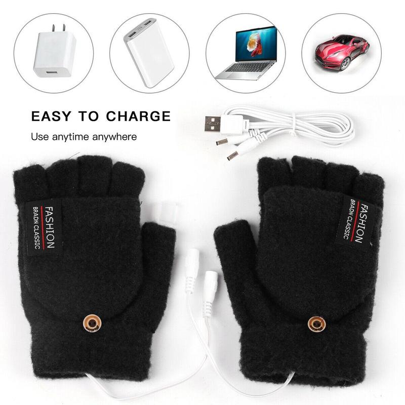 USB Heated Gloves, 1 Pair Winter Warm Gloves with Charging Cable, Portable Wear-resistant Gloves for Skiing Riding Hiking, Christmas Gift