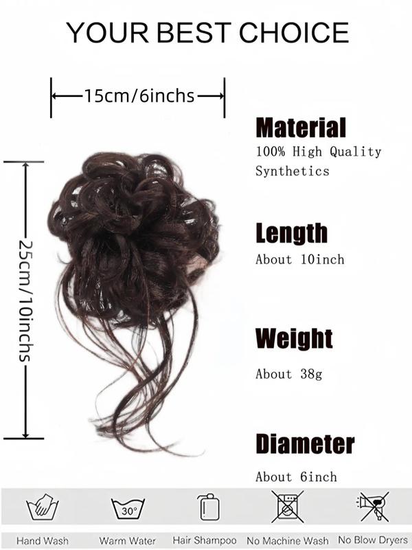 10 Inch Natural Black Short Curly Fluffy Hair Bun Extension for Women, Easy Grasping Clip Curly Synthetic Hairpiece for Daily Use Party