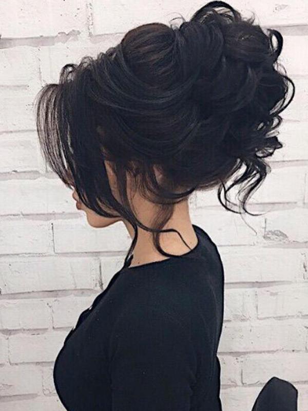 10 Inch Natural Black Short Curly Fluffy Hair Bun Extension for Women, Easy Grasping Clip Curly Synthetic Hairpiece for Daily Use Party