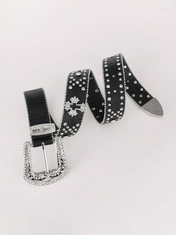 Rhinestone Decorated PU Leather Belt, Fashion Belt for Women & Men, Trendy All-match & Exquisite Belt for Daily & Party Clothing Decoration