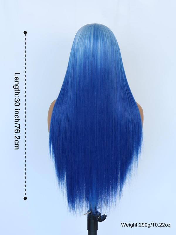 30 Inch Ombre Blue   Purple Long Straight Wigs for Women, Gorgeous Fluffy Wigs without Bangs, Synthetic Lace Front Wigs for Party, Daily Use