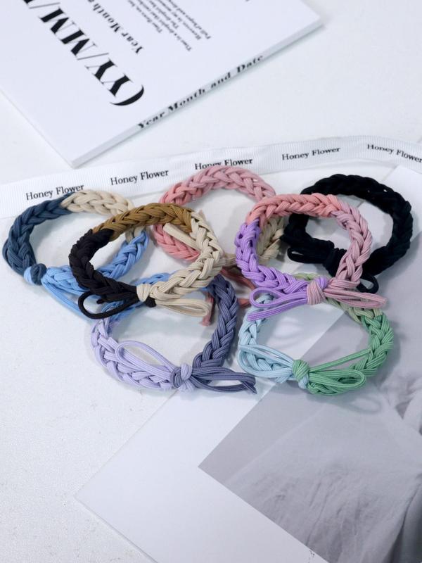 Simple Plain Color Braided Hair Ties, 7 Counts set High Stretch Minimalist Ponytail Holders, Casual Versatile Hair Accessories for Women & Girls