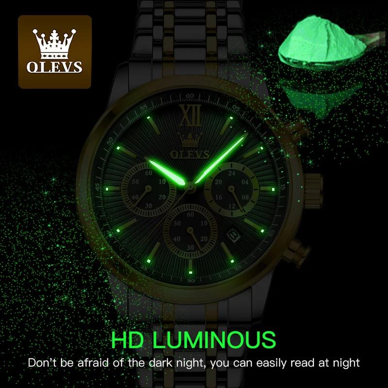 OLEVS Men's Watches Classics Three Small Dials Original Quartz Watch for Man Waterproof Stainless Steel Luminous Fashion Trend