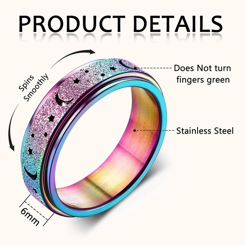 FLORIDECO Stainless Steel Fidget Rings for Anxiety for Women Spinner Ring 6mm Rose Gold Ring Thumb Ring Size 5-13