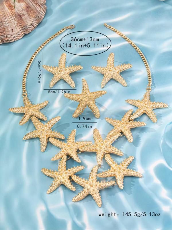 Starfish Design Jewelry Set, Including Studs Earrings, Pendant Necklace, Ring, Fashionable Jewelry Set for Women & Girls, Trendy All-match & Exquisite Jewelry for Beach Party