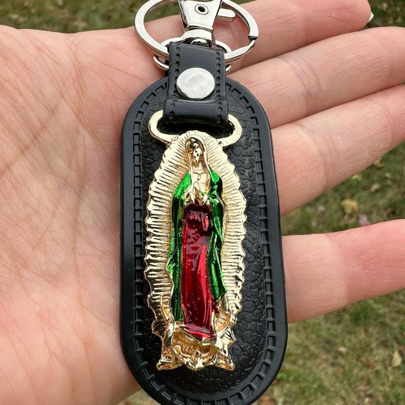 San Judas Tadeo   Virgencita Stainless Steel and Leather Keychain