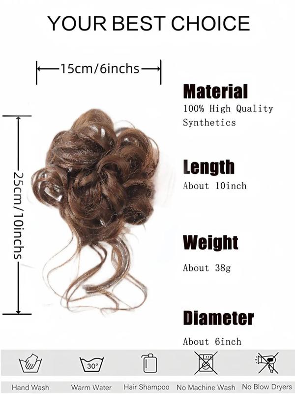 10 Inch Natural Black Short Curly Fluffy Hair Bun Extension for Women, Easy Grasping Clip Curly Synthetic Hairpiece for Daily Use Party