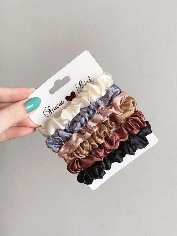 Plain Color Frill Design Satin Hair Tie for Galentineday Gift, Casual Daily Hair Accessories for Women, Cute Ponytail Holder