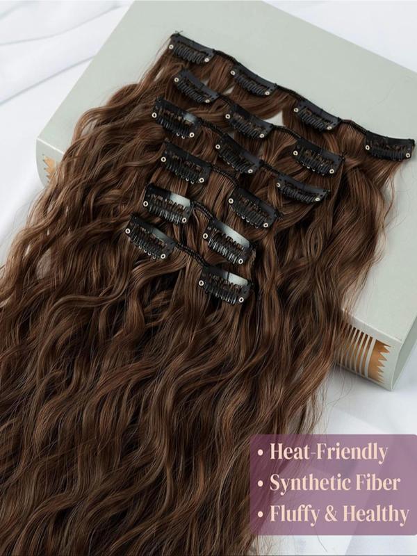 22 Inch Long Wavy Synthetic Clip-in Hair Extensions, 6 Counts Natural Fluffy Synthetic Hair Extensions Wigs with Highlight Design for Summer Daily & Party Used