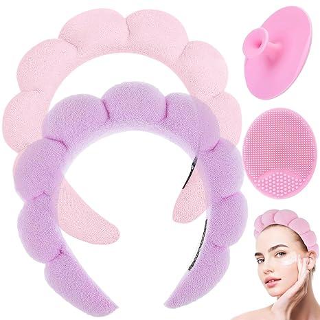 Spa Headband for Washing Face or Facial, Face Scrubber, Facial Exfoliator, Sponge Makeup Headband, Skincare Headbands for Makeup Removal, Terry Cloth Headband Bubble Soft Puffy Headband for Women Girl