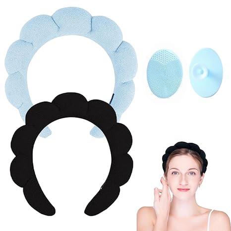 Spa Headband for Washing Face or Facial, Face Scrubber, Facial Exfoliator, Sponge Makeup Headband, Skincare Headbands for Makeup Removal, Terry Cloth Headband Bubble Soft Puffy Headband for Women Girl