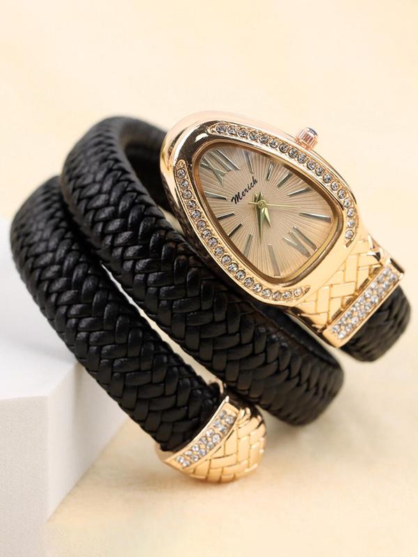 Women's Elegant Rhinestone Decorated Snake Design Quartz Watch, Fashionable Wristwatch for Women & Girls, Trendy All-match & Exquisite Watch for Birthday Gift with Box