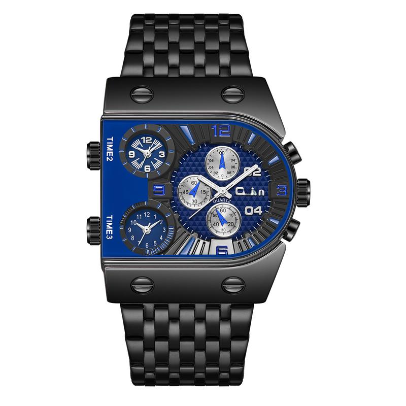 Multi time zone large dial luminousmen's watch steel band casual cross-border quartz watch