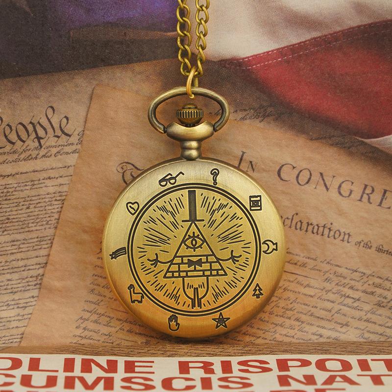 Eye of Providence Quartz Pocket Watch: Mysterious Triangle Devil Necklace Pendant with Gravity Falls-Inspired Design