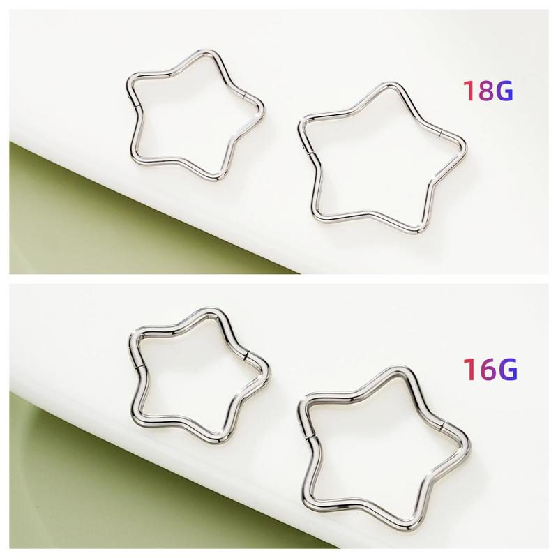 Oufer 16G 18G Titanium Star Hinged Segment Nose Septum Nostril Piercing Hoop Ring 8mm 10mm 12mm