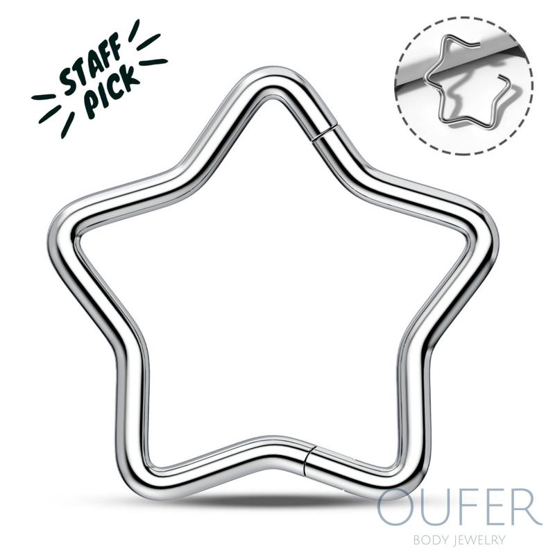 Oufer 16G 18G Titanium Star Hinged Segment Nose Septum Nostril Piercing Hoop Ring 8mm 10mm 12mm