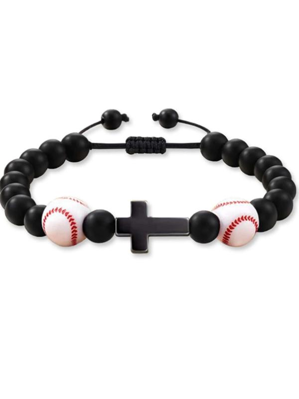 Cross & Baseball Beaded Bracelet,  Fashion Adjustable Beaded Bracelet for Women & Men for Daily Clothing Decor, Trendy All-match & Exquisite Jewelry for Birthday Gift