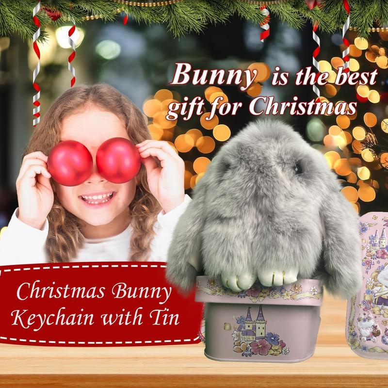 Soft Cute Pompom LuLU Bunny Keychains WithTin Box, Handmade Plushies for Phone Bag Car -Christmas and Birthday Gifts for Women and Girls