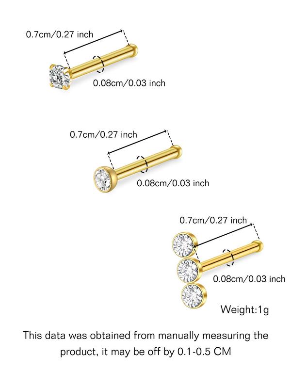 Rhinestone Decorated Nose Studs, 25pcs Artificial Zircon Nose Ring, Body Jewelry for Women & Men, Fashion Trendy Exquisite Jewelry for Party for Gift