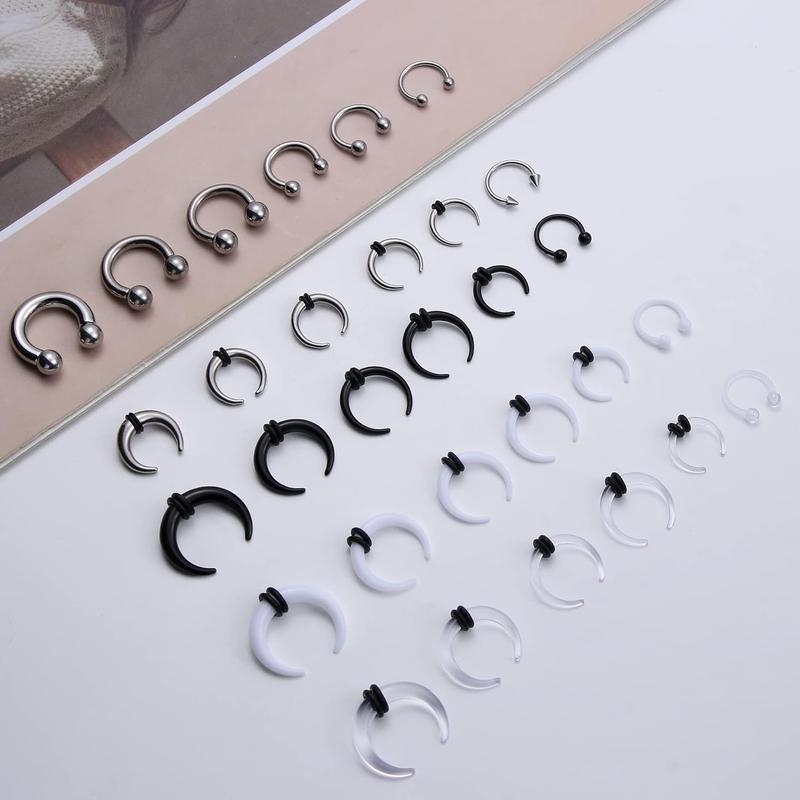 Septum Pincher Tapers Septum Rings Acrylic Stainless Steel Internally Threaded Spike Horseshoe Barbells Septum Pincher Nose Ear Cartilage Septum Stretching Kit for Women Men