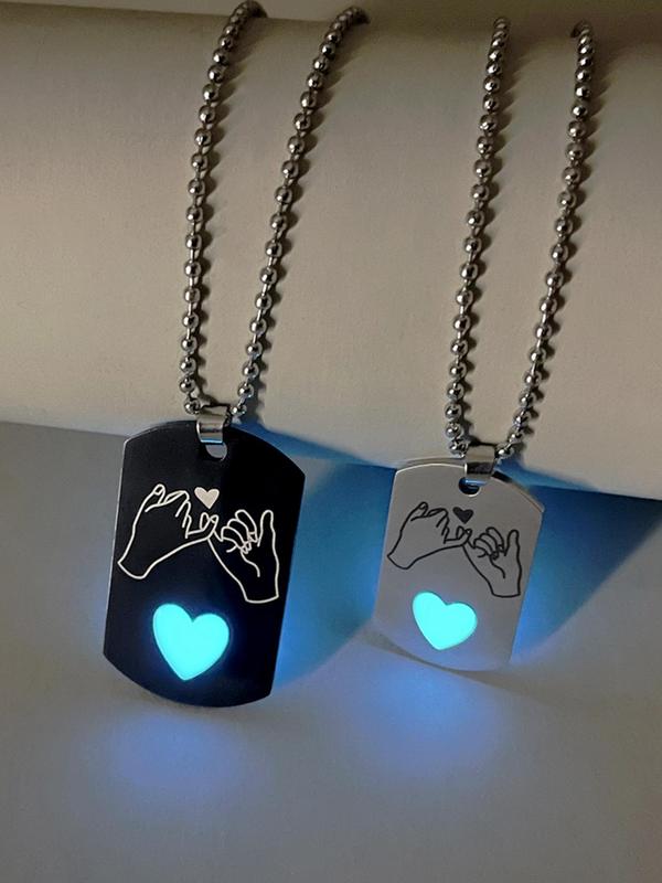 Luminous Couple Necklace, Heart & Hand Design Pendant Necklace for Women & Men, Fashion Jewelry for Party, Daily Decor, Trendy Exquisite Jewelry for Birthday Gift