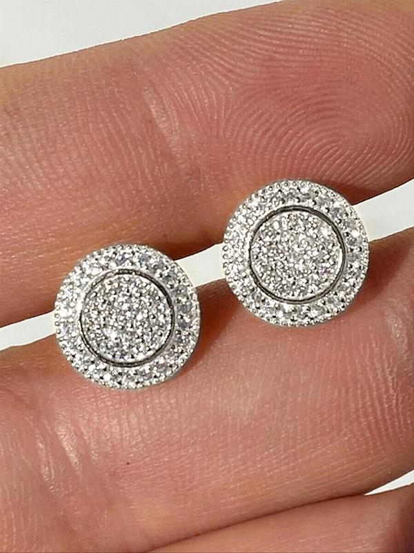 Fashion Rhinestone Decorated Round Shaped Earrings for Women, Luxury Anniversary Wedding Party Earrings, Cute Accessories As Gifts for Women