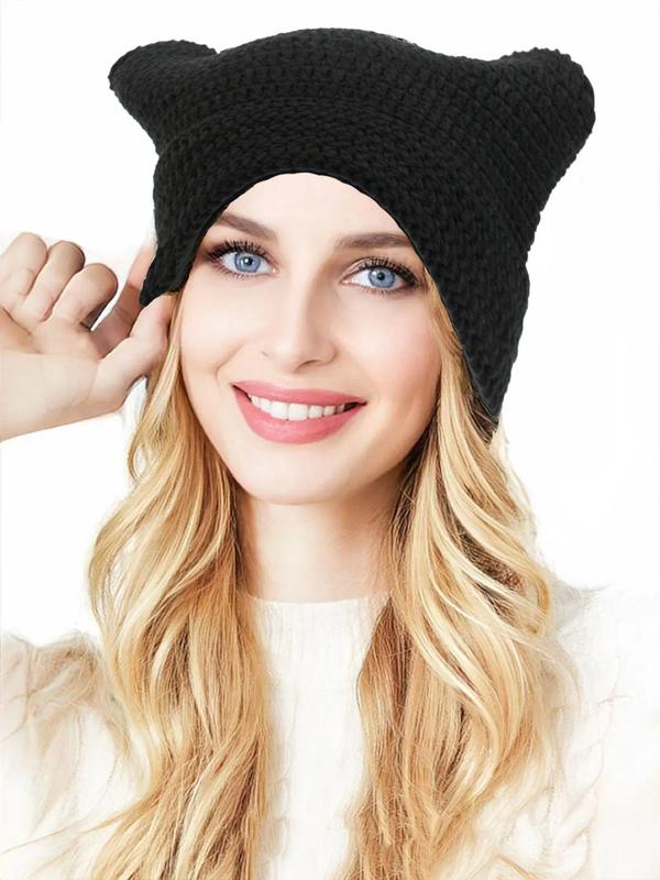 Striped Cat Ear Hat, Warm Beanie Hat for Women & Men, Fall Pullover Hat for Outdoors, Fashion Accessories for Fall & Winter Back To School, Fall Outfits, Fall Freshness Fall Clothing Women, 80s