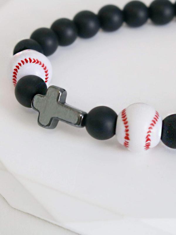 Cross & Baseball Beaded Bracelet,  Fashion Adjustable Beaded Bracelet for Women & Men for Daily Clothing Decor, Trendy All-match & Exquisite Jewelry for Birthday Gift