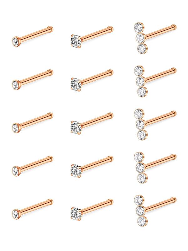 Rhinestone Decorated Nose Studs, 25pcs Artificial Zircon Nose Ring, Body Jewelry for Women & Men, Fashion Trendy Exquisite Jewelry for Party for Gift