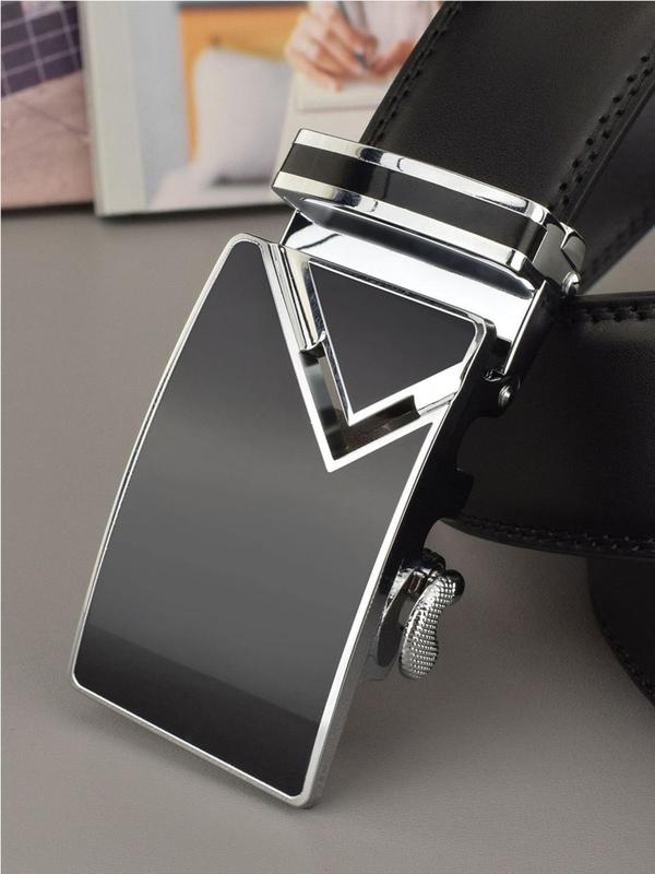 Men's Fashion Geometric Design Automatic Buckle Belt, Casual Adjustable Belt for Men, Business Male Accessories for Work & Daily Clothing Decor