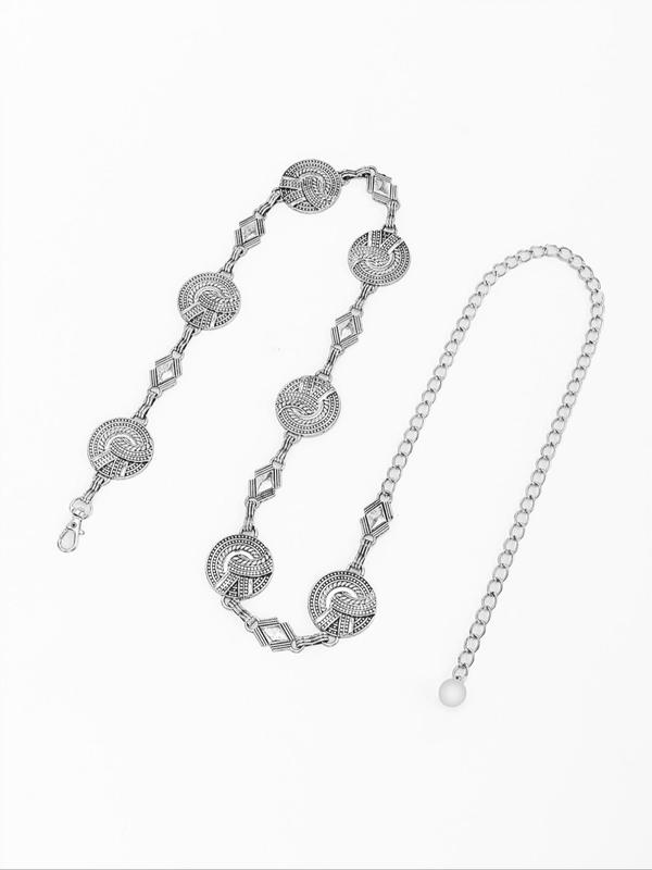 Vintage Round Shaped Embossed Decorated Chain Belt,  Fashion Elegant All-match Clothes Accessories for Women