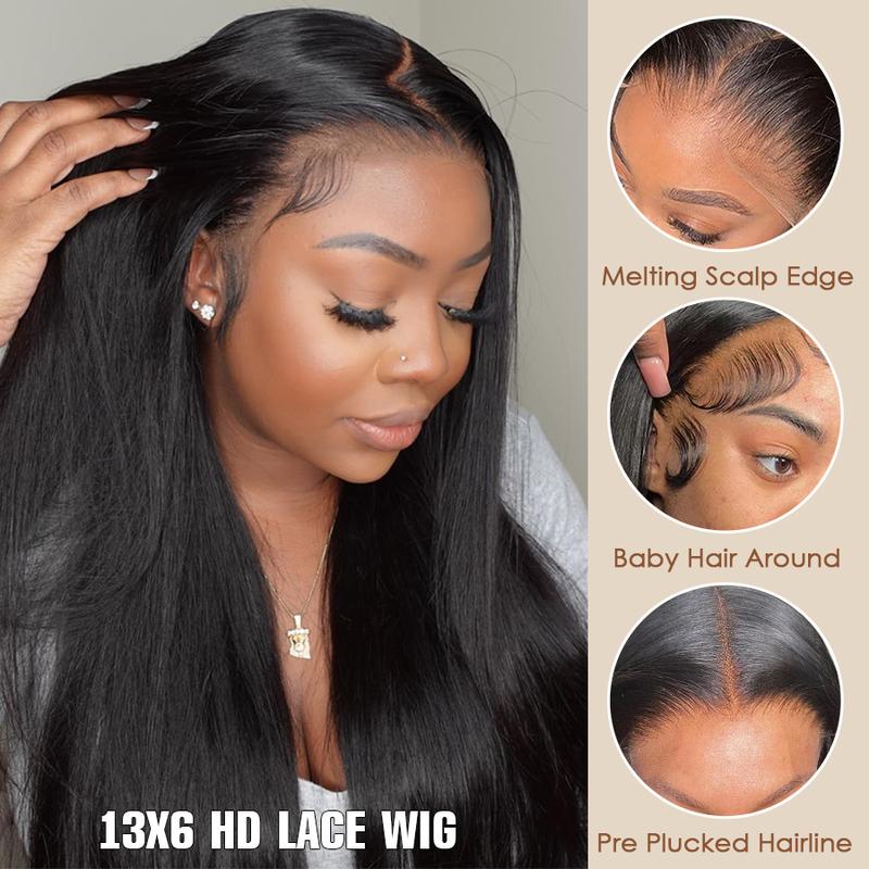 Pizazz Hair 220% Density Straight Lace Front Wigs Human Hair for Women Pre Plucked 13x6 HD Transparent Lace Frontal Wigs with Baby Hair Pre Bleached Tiny Knots Wig For Women