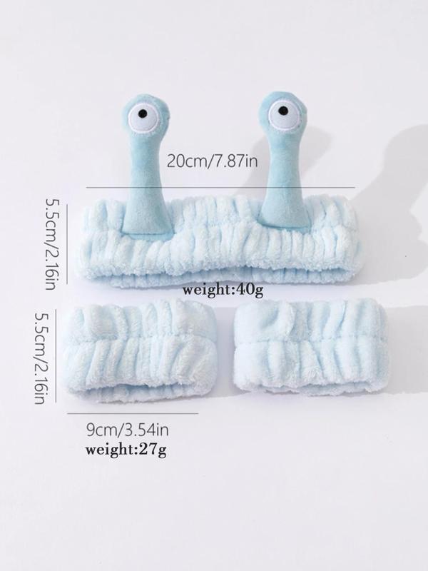 Funny Cartoon Snail Headband & Wrist Wash Bands Set, Makeup Eye Design Headband, Face Wash Plush Headband, Fashion Hair Accessories for Women & Girls