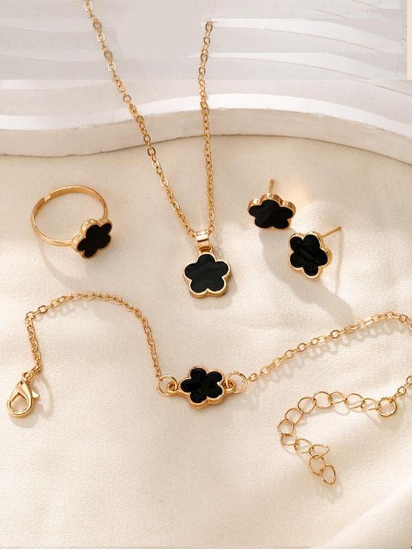 Women's Elegant Flower Design Jewelry Set, 5 Counts Fashion Jewelry for Party, Daily Clothing Decor, Trendy All-match & Exquisite Jewelry for Birthday Gift