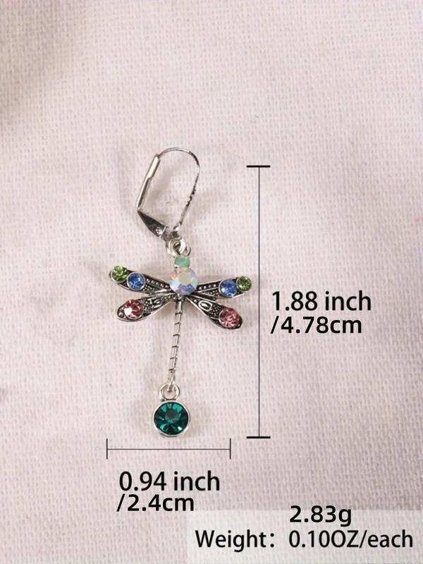 Fashion Dragonfly Design Dangle Earrings, Colorful Rhinestone Decorated Ear Jewelry for Women, Trendy All-match & Exquisite Jewelry for Birthday Gift