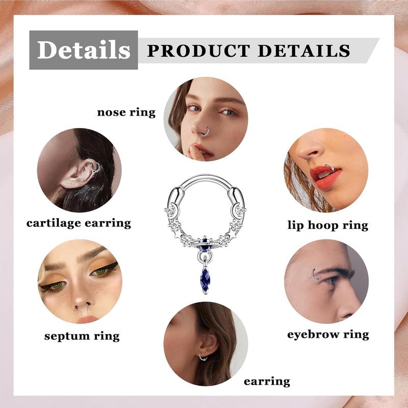 BESTEEL 20Pcs Gold Septum Rings 16G Small Septum Jewelry Surgical Steel Septum Clicker Dangle Nose Rings Hoops for Women Men Cute Star Bee CZ Heart Butterfly Chain Septum Rings Septum Piercing Jewelry