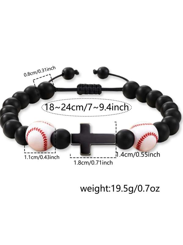 Cross & Baseball Beaded Bracelet,  Fashion Adjustable Beaded Bracelet for Women & Men for Daily Clothing Decor, Trendy All-match & Exquisite Jewelry for Birthday Gift