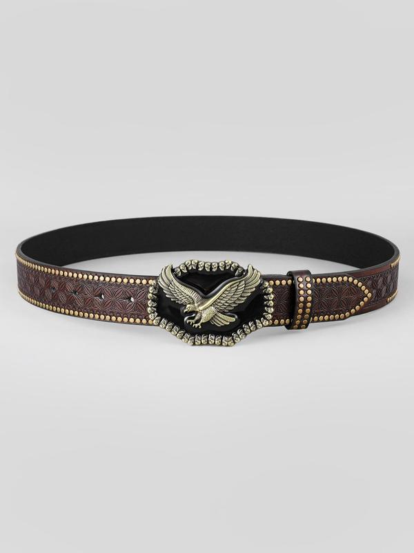 Punk Style Eagle Decor Pu Buckle Belt, 2024 New Style Vintage Western Belt for Men & Women, Fashion Accessories for Daily Wear