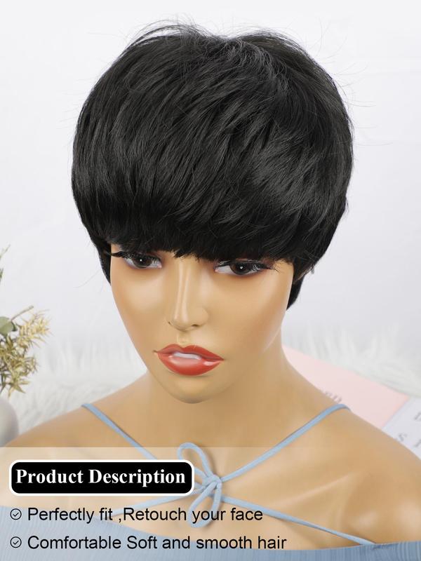 Women's Short Straight Synthetic Wigs with Bangs, Hairstyles Ideas, Natural Fluffy Hairstyles Ideas, Layered Wigs for Party, Daily Use