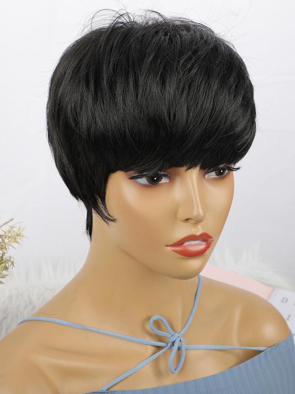 Women's Short Straight Synthetic Wigs with Bangs, Hairstyles Ideas, Natural Fluffy Hairstyles Ideas, Layered Wigs for Party, Daily Use