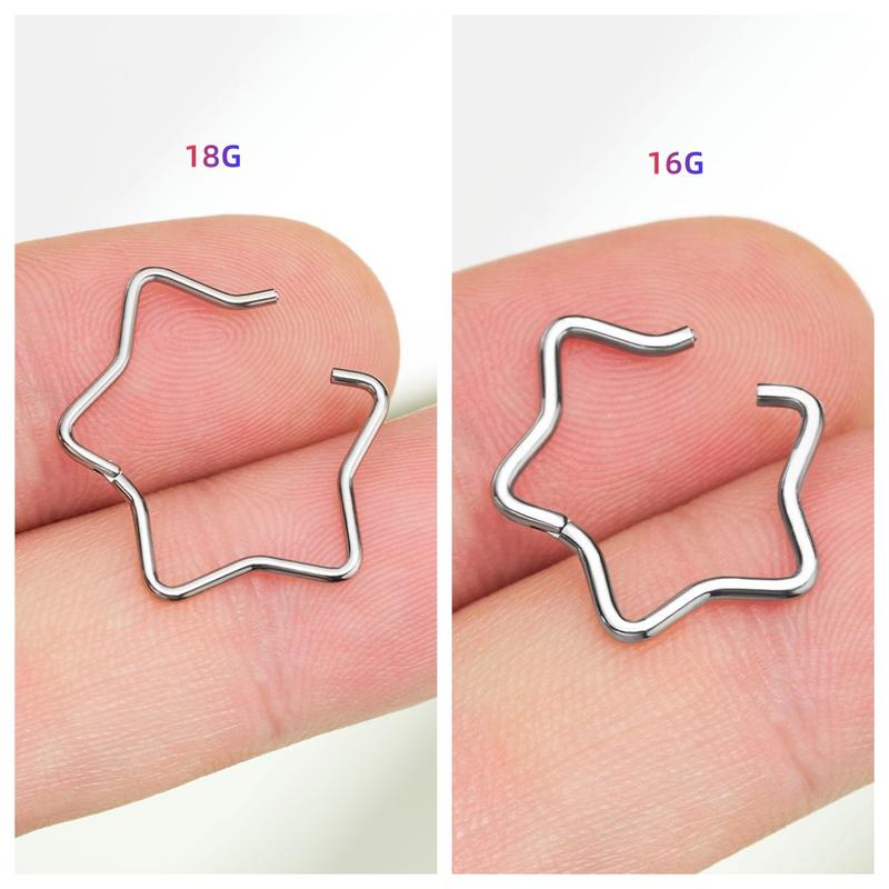 Oufer 16G 18G Titanium Star Hinged Segment Nose Septum Nostril Piercing Hoop Ring 8mm 10mm 12mm