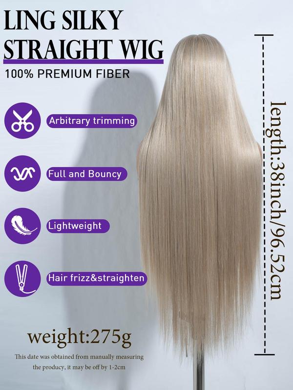 38 Inch Long Straight Lace Front Wigs for Women, Gorgeous Fluffy Heat Resistant Fiber Pre Plucked Wigs without Bangs, Synthetic Wigs for Party, Daily Use,  Cheap and Affordable Wigs Glueless