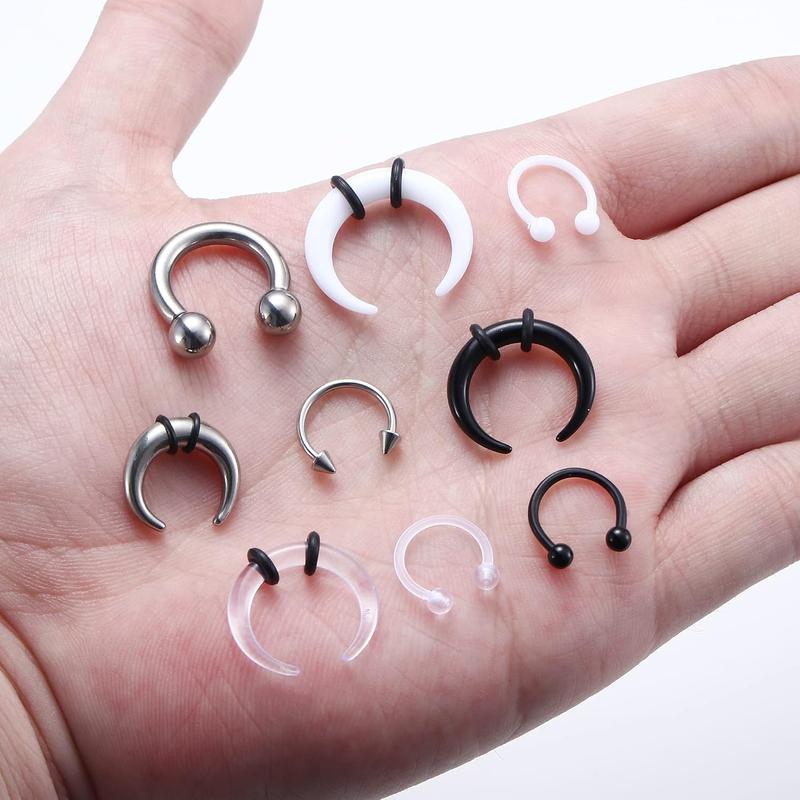 Septum Pincher Tapers Septum Rings Acrylic Stainless Steel Internally Threaded Spike Horseshoe Barbells Septum Pincher Nose Ear Cartilage Septum Stretching Kit for Women Men