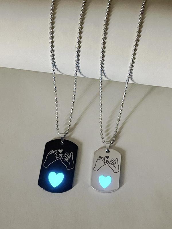 Luminous Couple Necklace, Heart & Hand Design Pendant Necklace for Women & Men, Fashion Jewelry for Party, Daily Decor, Trendy Exquisite Jewelry for Birthday Gift