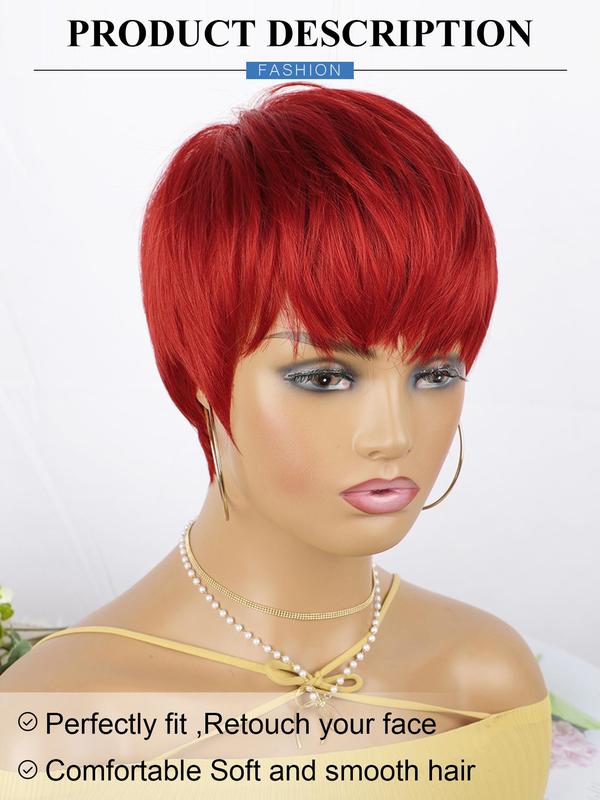 Women's Short Straight Synthetic Wigs with Bangs, Hairstyles Ideas, Natural Fluffy Hairstyles Ideas, Layered Wigs for Party, Daily Use