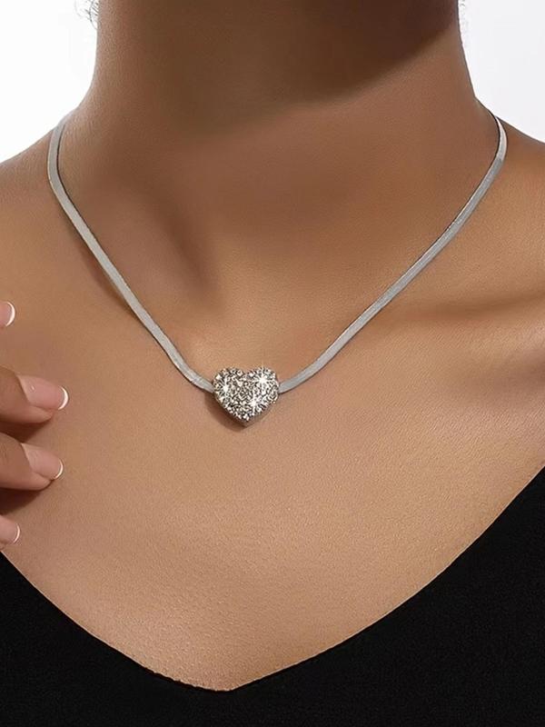 Women's Elegant Rhinestone Decorated Heart Design Pendant Necklace, Exquisite Trendy Pendant Necklace, Chic Jewelry for Party & Daily Clothing Decor