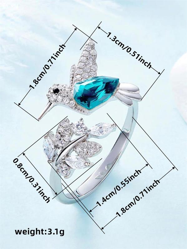 Bird & Leaves Design Rhinestone Decorated Ring, Fashion Accessories for Women, Trendy All-match & Exquisite Jewelry for Birthday Gift