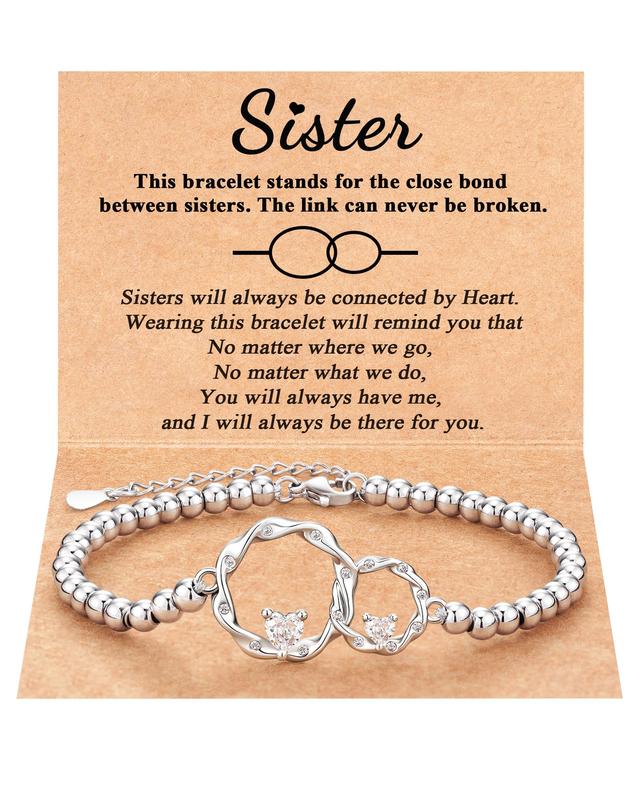 Sister Gifts, Sisters' Eternal Love Connected at Heart, Interlocking 2 Circles Bracelet, Big Sister Little Sister Gift, Sister Birthday Gifts Christmas