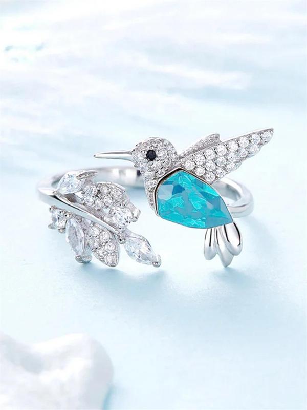 Bird & Leaves Design Rhinestone Decorated Ring, Fashion Accessories for Women, Trendy All-match & Exquisite Jewelry for Birthday Gift